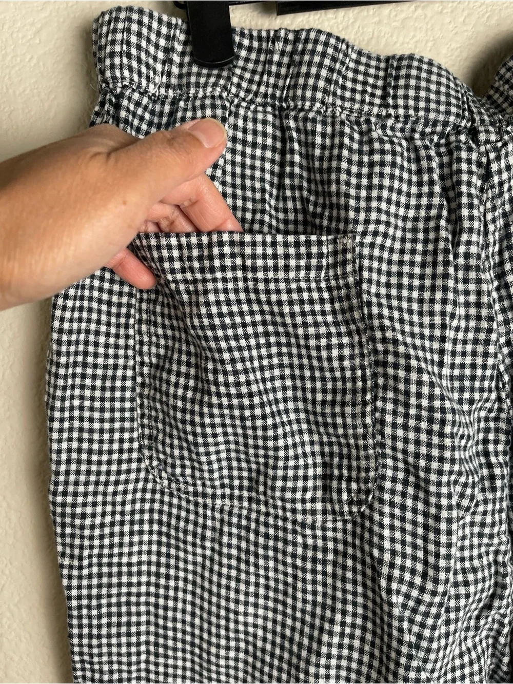 Quince 100% European Linen Pants Classic Mini Gingham Black White Pull-On Sz L
